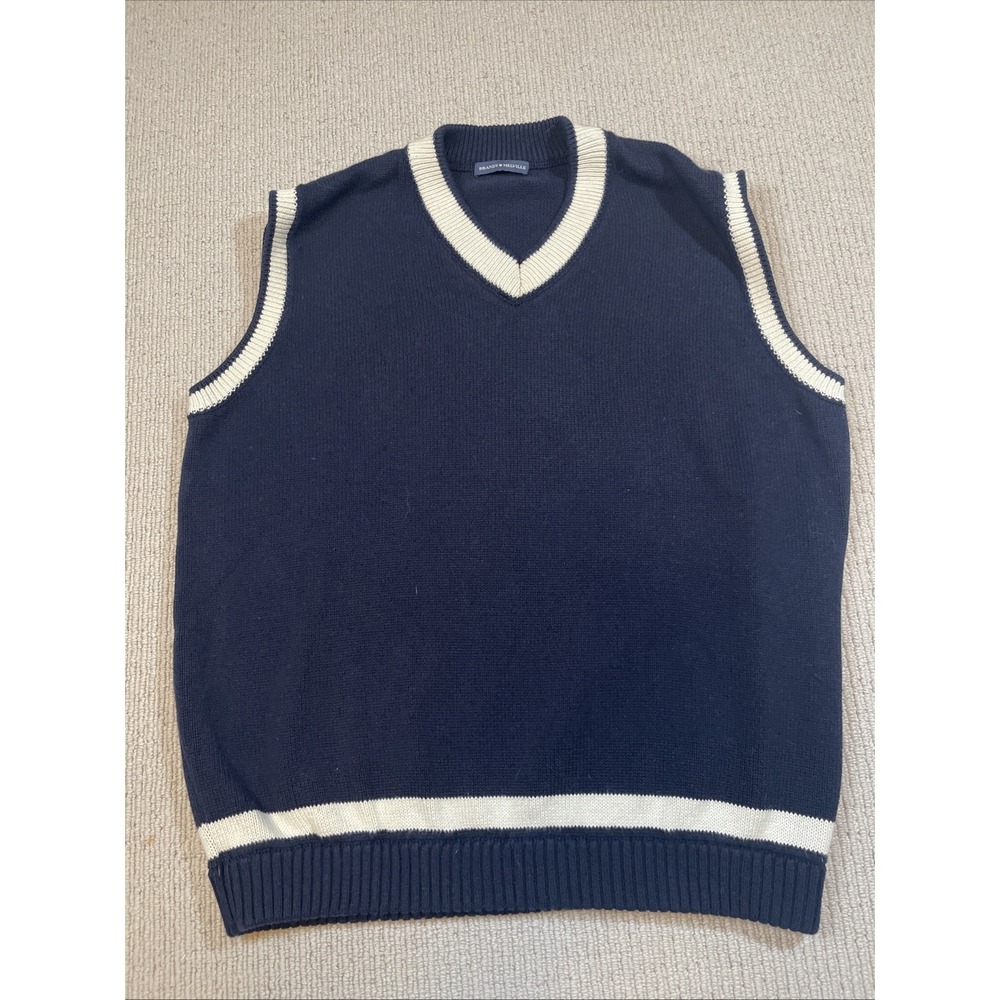 Brandy Melville Oversized Sweater Vest Navy Ivory  Trim V-Neck Knit Preppy